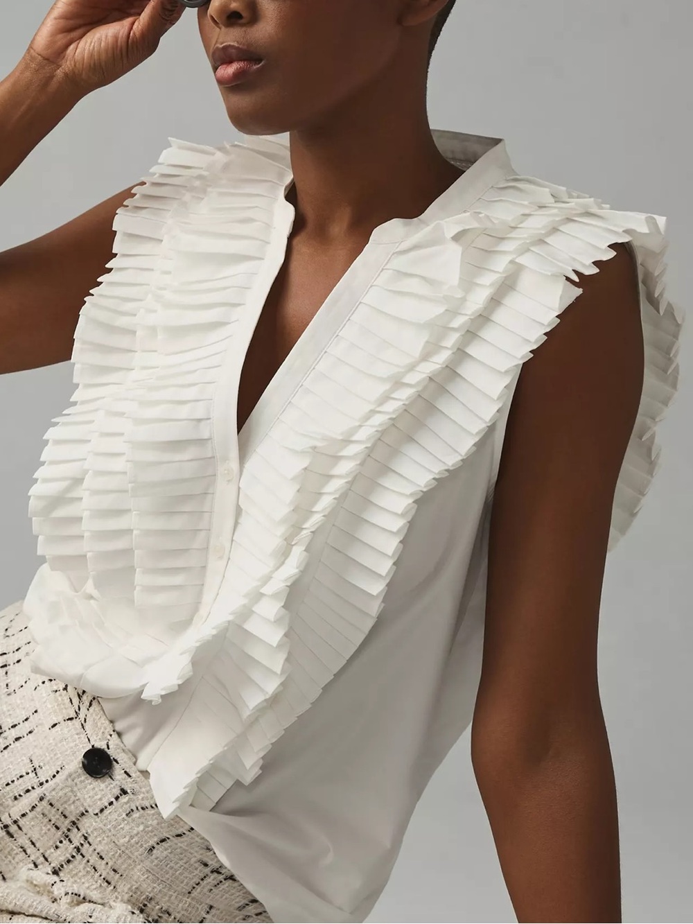 Anthropologie Maeve Sleeveless Ruffled Blouse - Picture 1 of 8